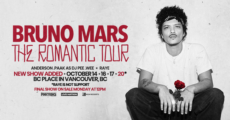 See Bruno Mars' The Romantic Tour in Vancouver!