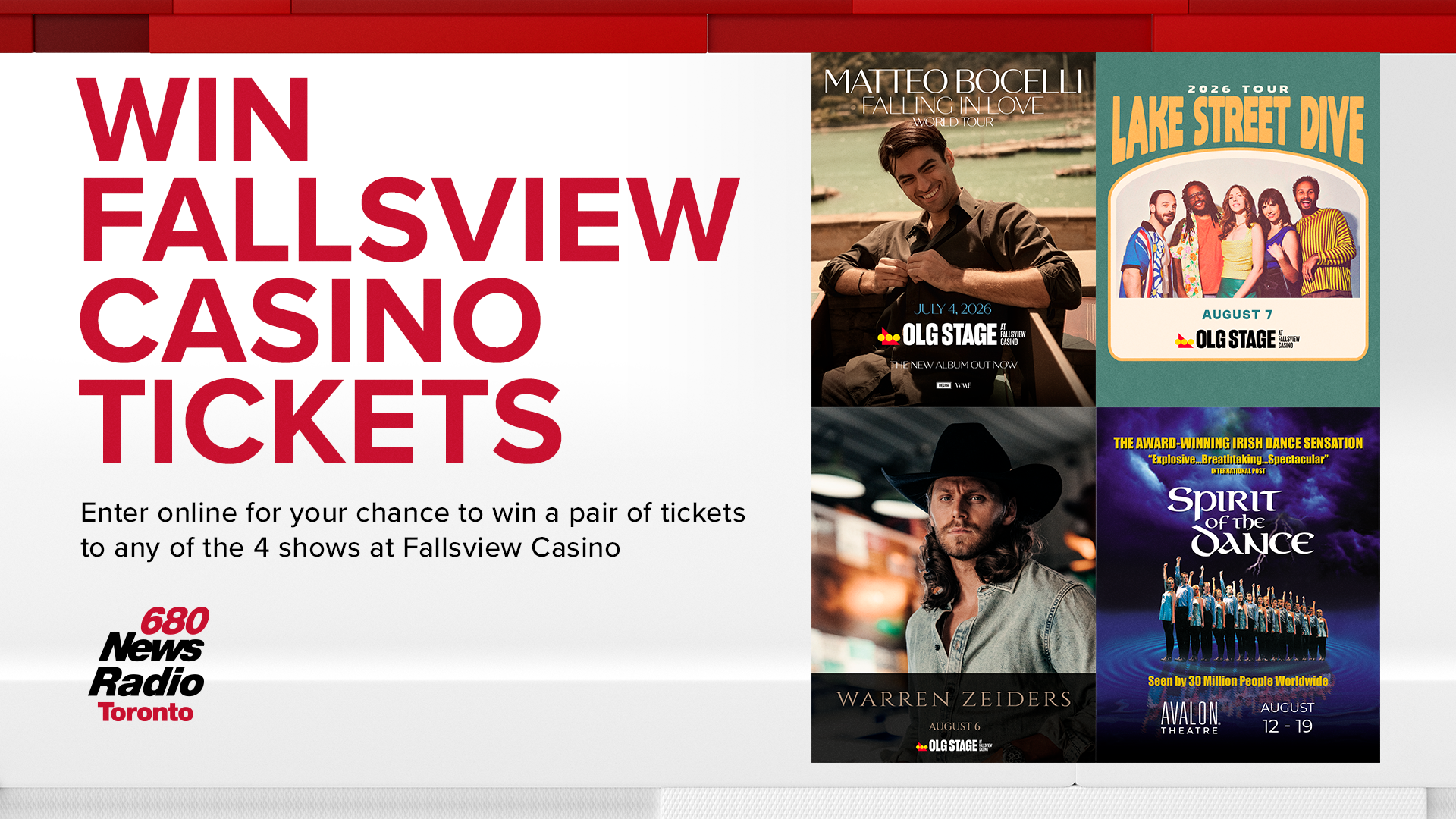 Win Tickets to Fallsview Casino shows with 680 NewsRadio
